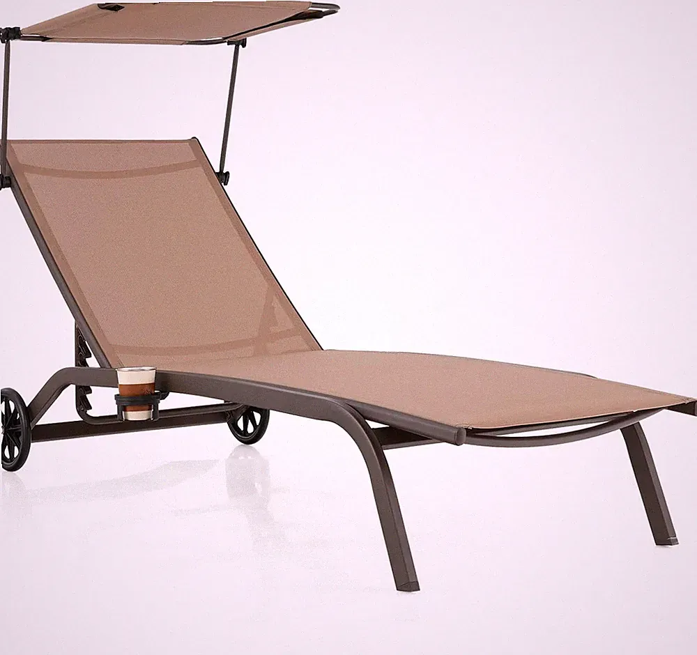 Adjustable Outdoor Chaise Lounge Chair with Sunshade & Cup Holder