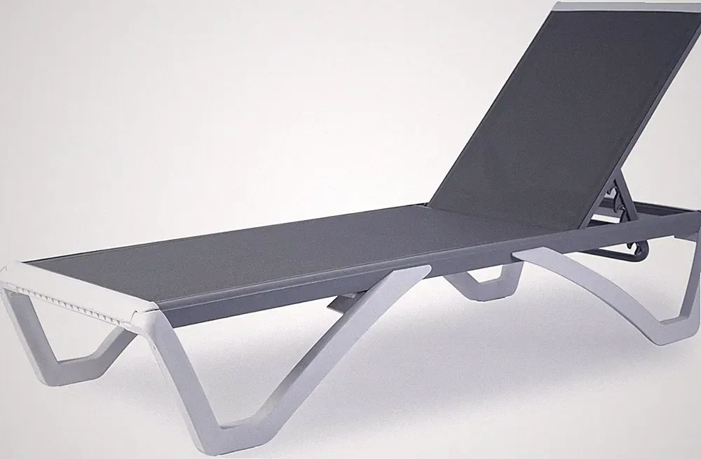 Adjustable Patio Chaise Lounge Chair - Gray Textilene for Sunbathing & Relaxing