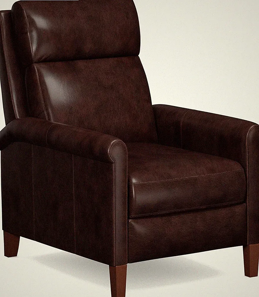 Ethan Leather Recliner Chair with Rolled Arms - Espresso Brown Comfort