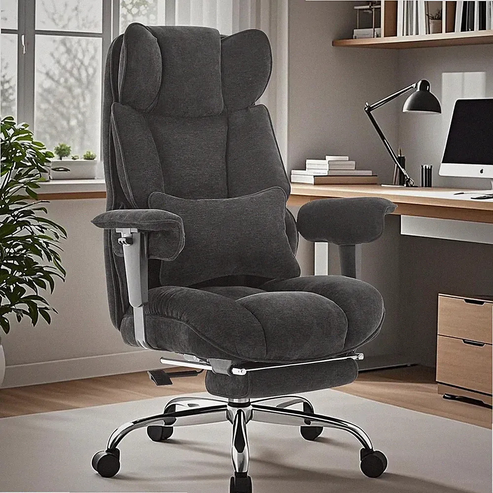 Executive Office Chair with Foot Rest - Big & Tall Soft-Cushioned Black Chair