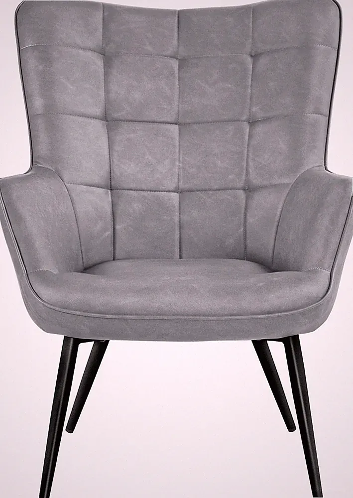 Gray Faux Leather Accent Chair with Biscuit Tufting and Tapered Legs