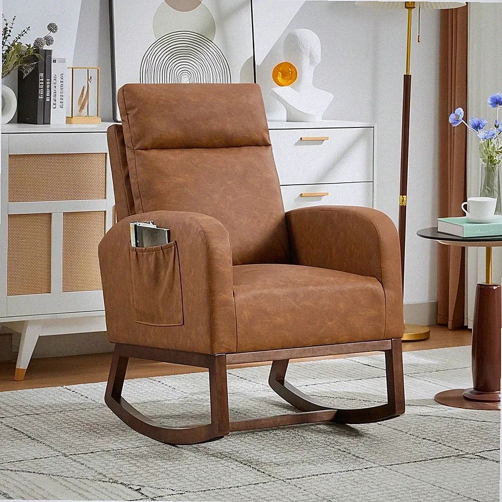 Leather Glider Chair, Modern Rocking Chair, Nursery Faux Leather Glider Chair...