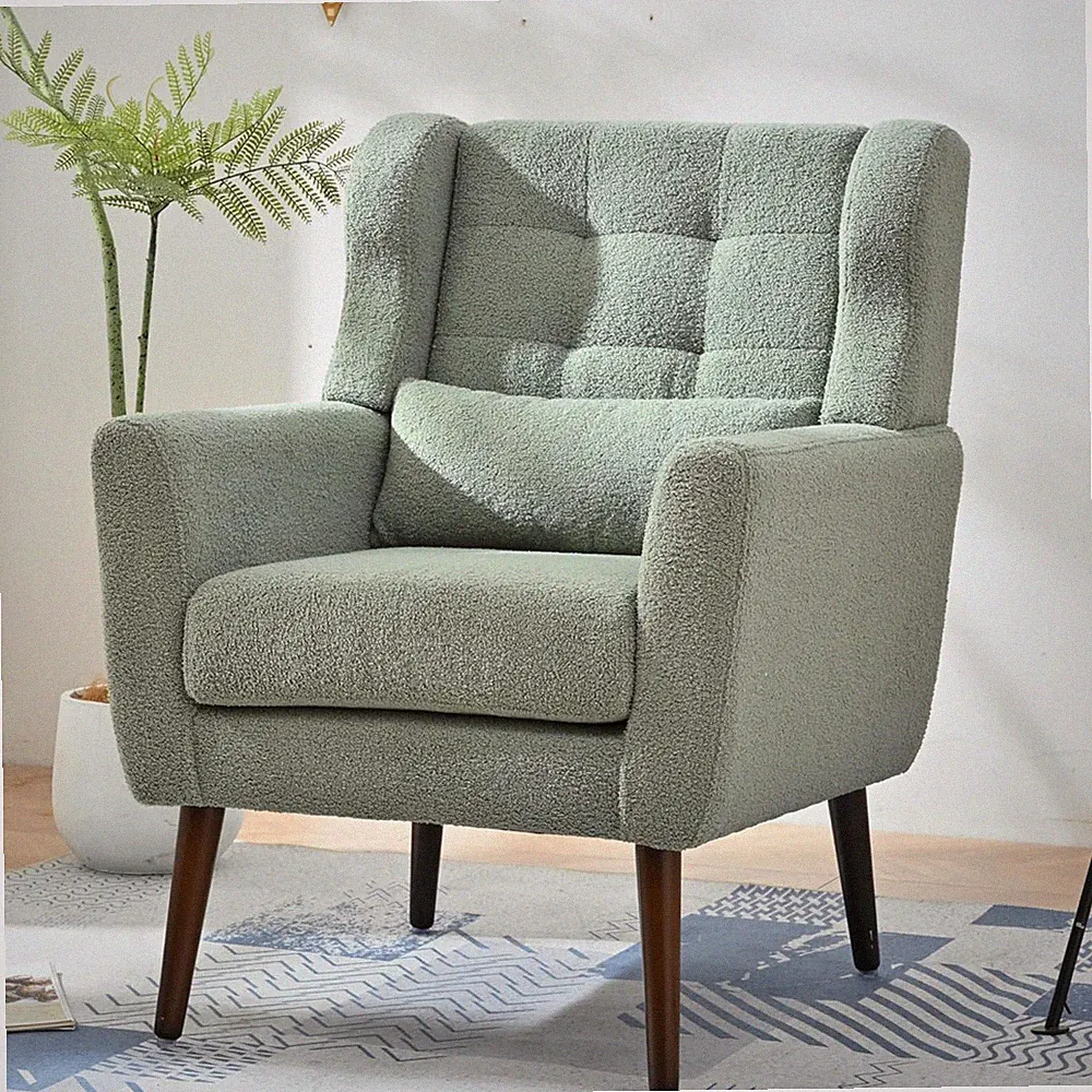 Light Green Modern Lounge Chair with Pillow - Soft Padded Accent Chair