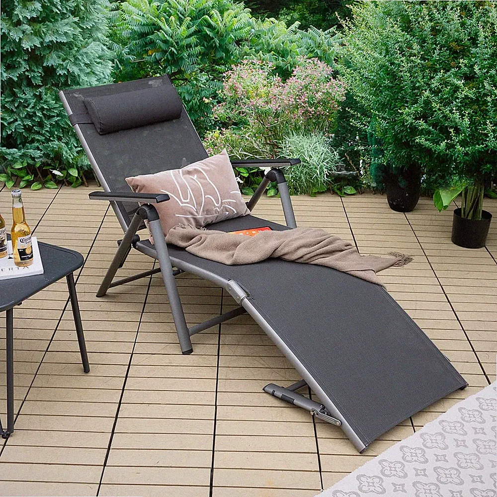 Outdoor Aluminum Chaise Lounge Chair, Patio Folding Chaise with 8 Back and 2 Leg