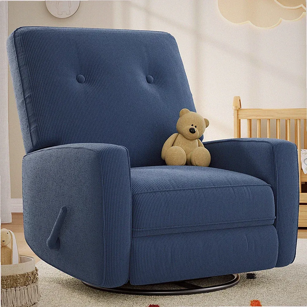 Swivel Rocking Recliner Chair with Adjustable Backrest & Footrest, Blue